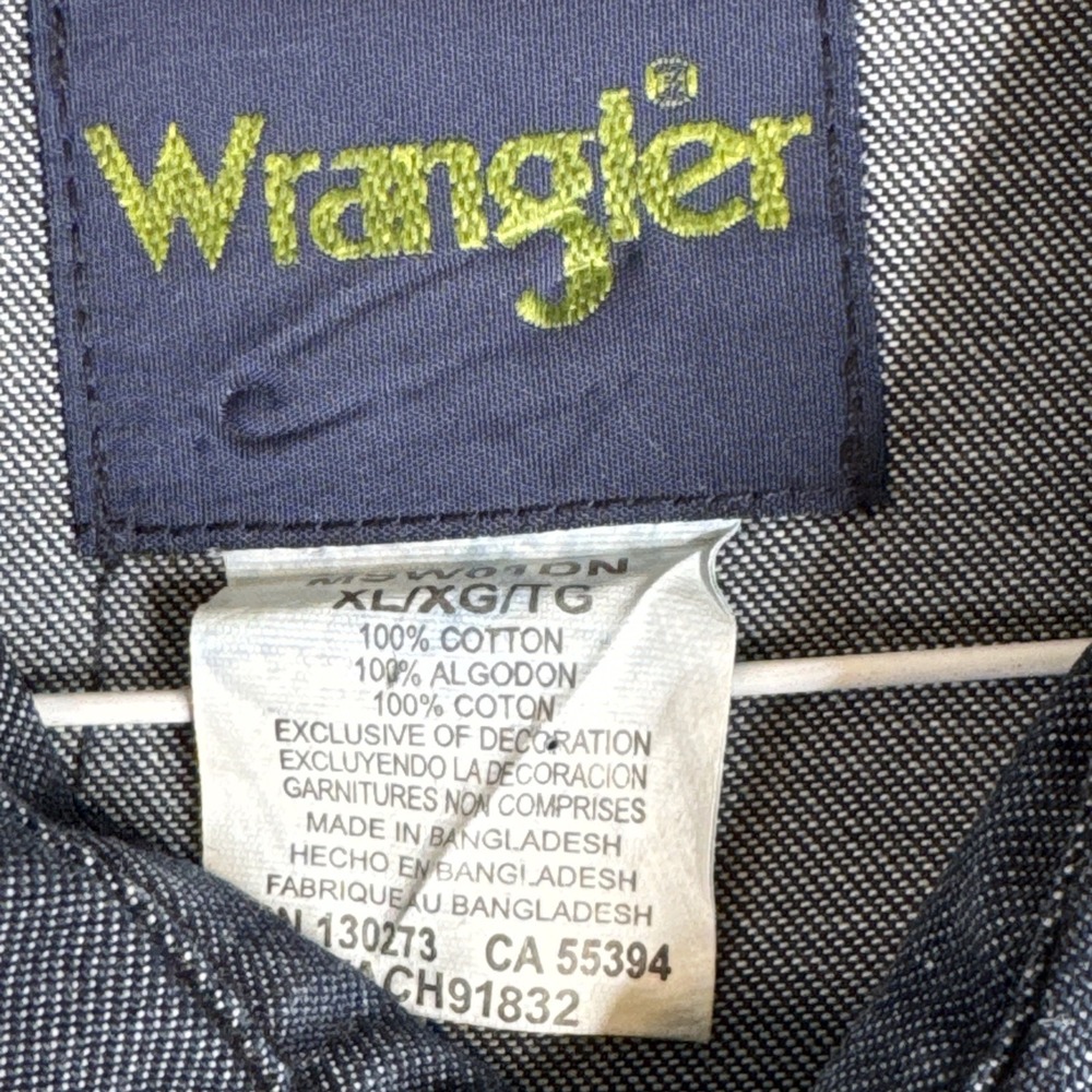 Wrangler Western Shirt Mens XL Dark Blue Denim Pearl Snap Cowboy Long Sleeve EUC - Picture 6 of 7